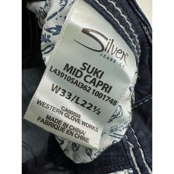 Silver Suki Mid Capri Denim Jeans Womens Size 33 Dark Wash High Waisted - Picture 8 of 9